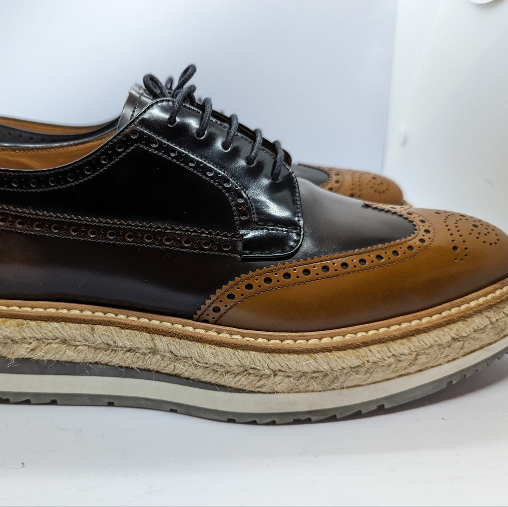 Prada Mens Raffia Platform Varnished Brogues - image 5